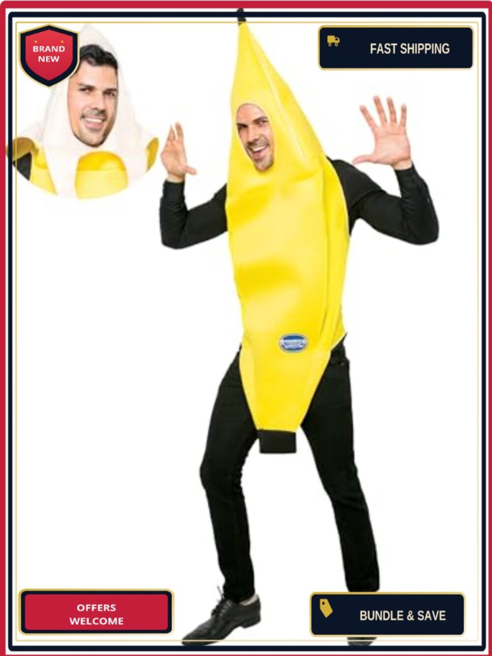 Banana Costume Adult Deluxe Pullover Tunic Peelable Top Halloween Cosplay